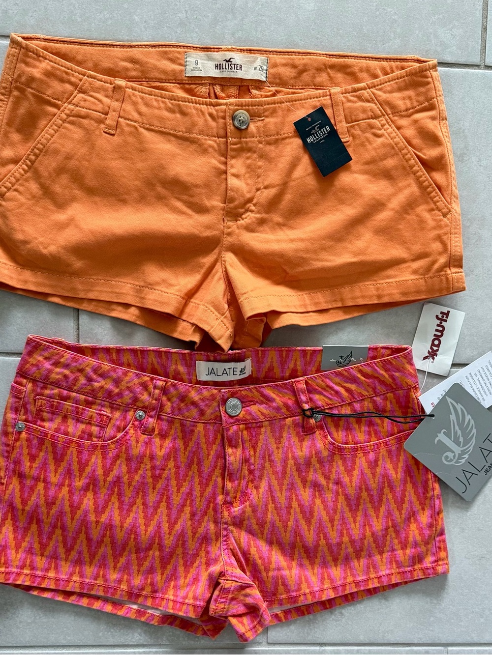 Hollister & Jalate Orange and Pink Patterned Bundle Jean Short Shorts Duo